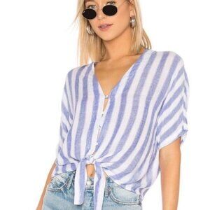 Rails Thea Pacifica Blue White Striped Linen Button Front Tie Beachy Top